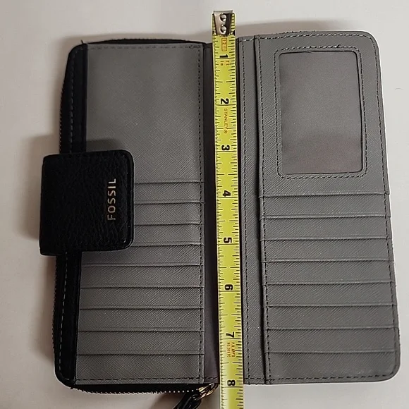 Fossil Metallic Pewter w/Taupe/Gray Inside Wristlet Wallet/Card Holder Clutch - Picture 10 of 11